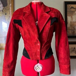 RARE & RESTORED 80s Chia Red and Black Cropped Thriller Suede Jacket